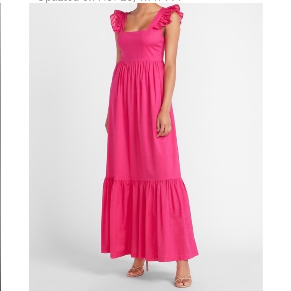 Express 100% Cotton Tiered Maxi Dress Ruffle Sleeve Size L
